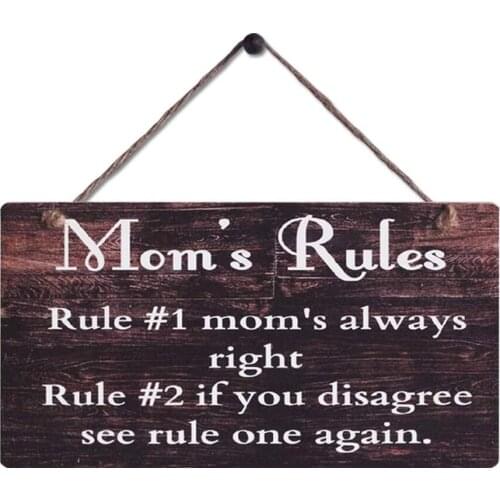Home Decor Wood Signs for Crafting with Sayings Moms Rules Wooden Plaque Wall Art Paintnig for Mother Birthday Gifts 10" x 5"