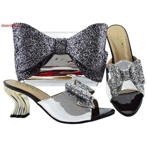 Doershow Nigerian Style Elegant Shoes And Matching Bags Set Italian Shoes And Bags To Match Shoes And Bag Set For party SBL1-38