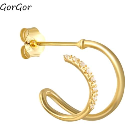 GorGor Clip Earrings Women 925 Sterling Pattern Irregular Line Mosaic Zircon Individuality Exquisite Wedding Jewelry 60202091405