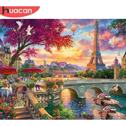 HUACAN DIY Diamond Painting Tower 5D Mosaic Rhinestone Cross Stitch Scenery Full Square Mosaic Diamond Bridge Wall Art