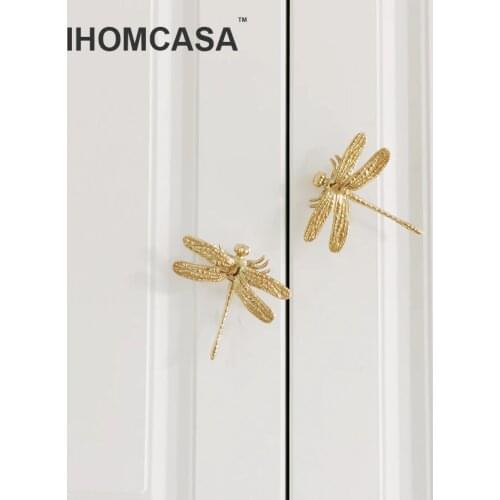 IHOMCASA Dragonfly/Butterfly Shape Brass Knobs Furniture Cupboard Pulls Dresser Wardrobe Drawer Kitchen Cabinet Handles Hardware
