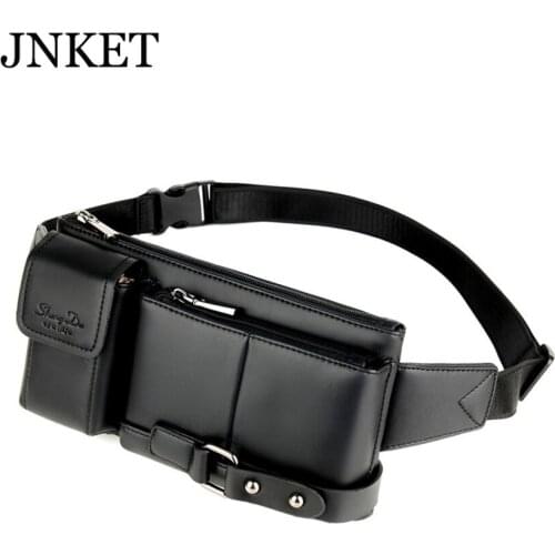 JNKET New Fashion Mens Cow Leather Waist Bag Waist Pack Shoulder Bag Multifunctional Waist Pouch Messenger Bags