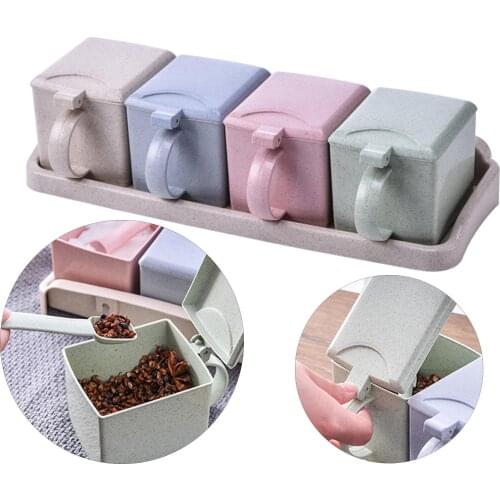 Wheat Straw Seasoning Box Pepper Spice Shaker Salt Seasoning Transparent PP Kitchen Cruet Condiment Bottle Jars Storage Box