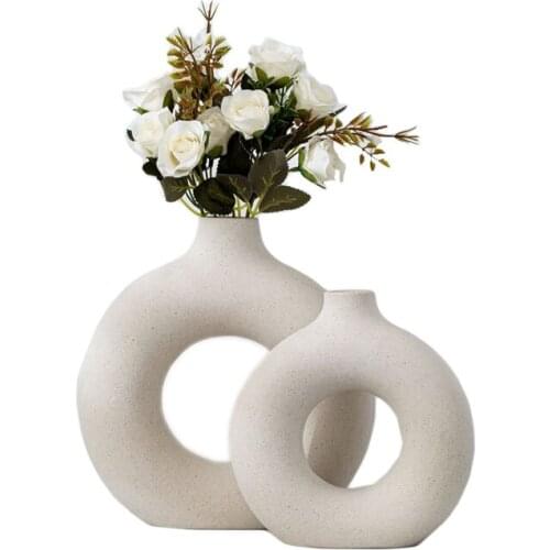 Nordic Round Hollow Ceramic Vase Mori Home Decoration Decoration Wedding Living Room Desktop Vase Decoration Home Decoration