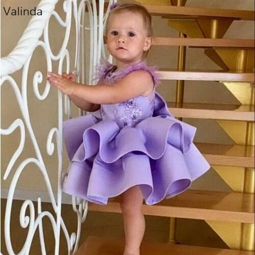 Lavender Toddler Girl Dress for Birthday Party Knee Length Satin Little Children Pageant Gown Special Occasion