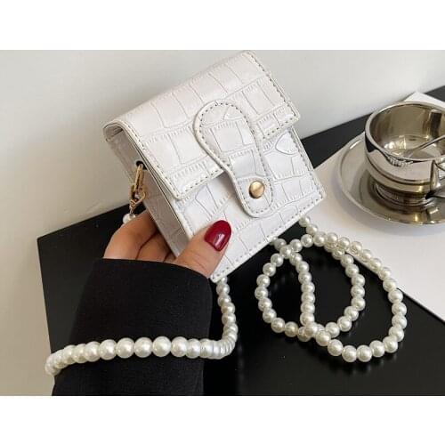 Stone Pattern Mini PU Leather Crossbody Bags for Women 2021 Pearl Design Fashion Ladies Luxury Lipstick Handbags and Purse