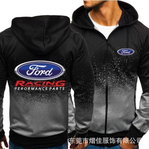 NEW2021 for FORD Car Logo Print Casual HipHop Harajuku Gradient color Hooded Mens Fleece Sweatshirts zipper Jacket
