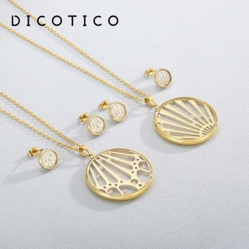 Jewelry Sets For Women Stainless Steel Round Pendant Necklaces Earrings Sets Clear Glass Zircon Femme Choker Accessory 2021