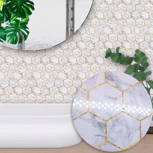 Funlife Bathroom Kitchen Home Decor Wall Stickers White Hexagon Marble Style Tiles Stickers Living Room Bedroom Wall Stickers