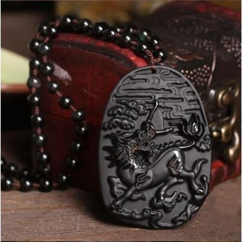Jade Necklace Pendant Natural Obsidian Kirin Necklace Pendant Men and Women Jewelry Fine Jewelry Obsidian Necklace Pendant f