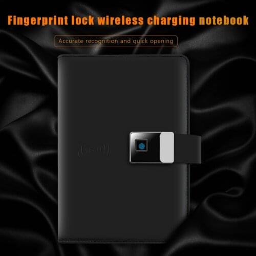 Newest Leather Cover Book A5 Notepad Business Wireless Charging Fingerprint Lock Notebook with Powerbank