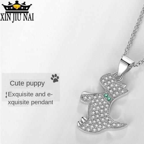 New Arrival S925 Sterling Silver Small Fresh Style Cute Puppy Super Shiny Fashion Wild Female Money Chain diamond Pendant