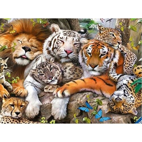 Full Round Diamond 5D DIY Diamond Painting "Tiger Lion Leopard" Embroidery Cross Stitch Rhinestone Mosaic Painting Decor Gift