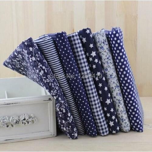 50*50cm Plain Navy Blue Print Cotton Fabric Fat Quarter Bundle Tissue To Sew DIY Patchwork Tilda Quilting Textile Tecido 7PCS