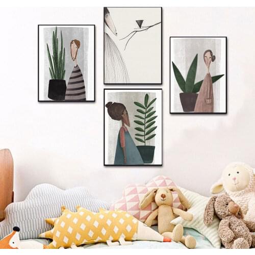 Travel Boho Green trees Poster Abstract Woman Canvas Painting Scandinavian Print Natural Wall Picture For Living Room Decor