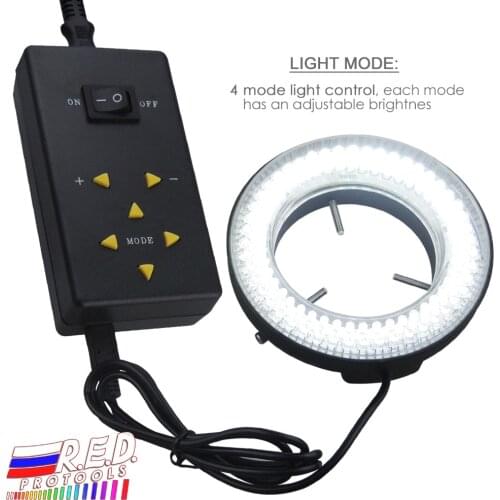 144 LED Microscope Camera Fluorescent Ring Light (4zone control 61mm MaxDia) 40-250mm working distance