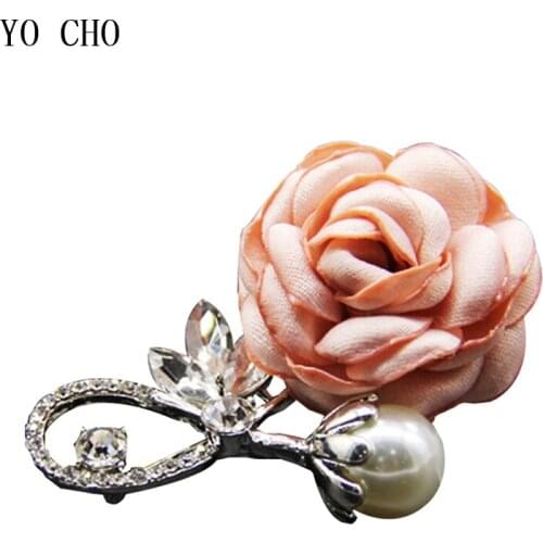 YO CHO Delicate Wedding Corsages and Boutonnieres SIlk Rose Corsages With Shining Crystal for Wedding Business Decoration