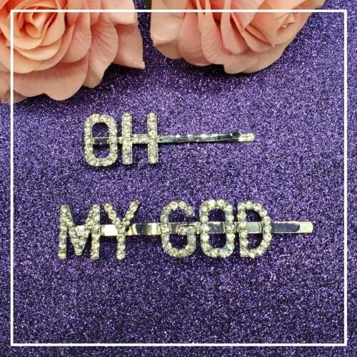 Saying Word Hair Pins Set Hair Accessories Crystal Hair Jewelry "OH MY GOD" 2pcs/set Words Hairslide Bobby Pins Wholesale