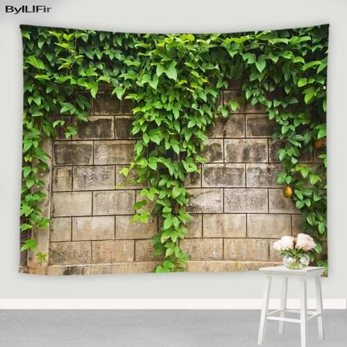 Green Leafs Brick Wall Tapestry Ivy Plant Flowers Living Room Decoration Mural Screen Bedroom Study Room Home Decor Background