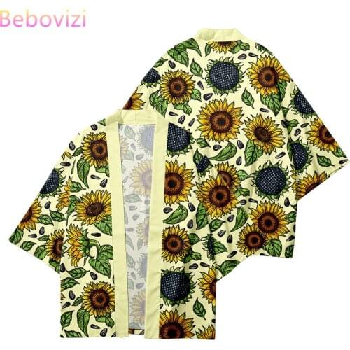 Yellow Sunflower Plus Size XXS XS S 6XL 5XL 4XL Loose Japanese Cardigan Women Men Harajuku Kimono Cosplay Blouse Yukata Clothing
