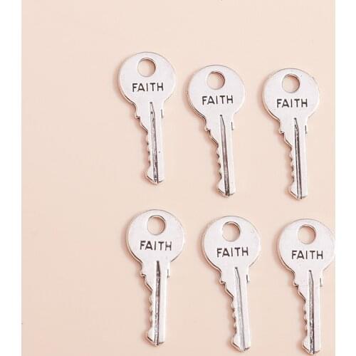 30pcs 25*11mm Antique Silver Plated Key Charms FAITH Letter Charms Pendants For DIY Earrings Necklace Jewelry Accessories
