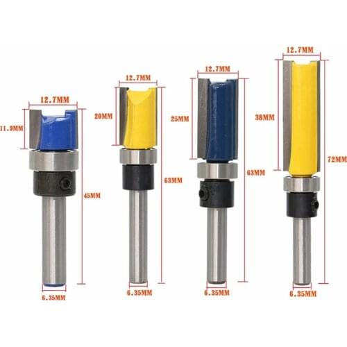 4pcs 1/4'' Flush Trim Router Bit Pattern Bit Top & Bottom Bearing Edge Flush Milling Cutter Carpenter Tools MC01056
