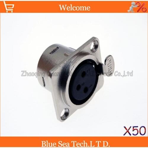 50 PCS silvery Metal Audio MIC Connector XLR 3 Pin female Chassis Mount type socket,XLR Push type Audio panel socket
