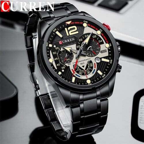 CURREN Man WristWatch Waterproof Chronograph Men Watch Military Top Brand Luxury Black Stainless Steel Sport Male Clock New 8395