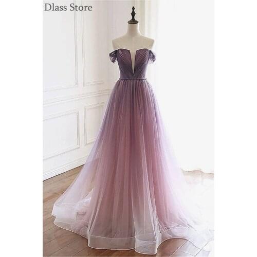 Black And Purple Evening Dress Gradient Off Shoulder A-line Floor Length Elegant Pleat Backless Prom Dress вечерние платья