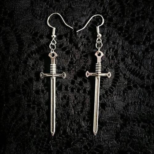 Black / Silver color Sword Earrings Gothic Statement Earrings Warrior Earrings Medieval Earrings Black Sword Pendants