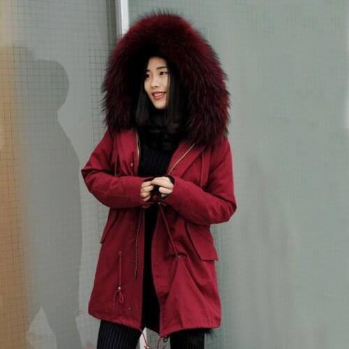 CX-G-P-20B Warm Women Real Fox Fur Parka Winter Fox Fur Lining Parka Coat Big Raccoon Fur Collar Coat