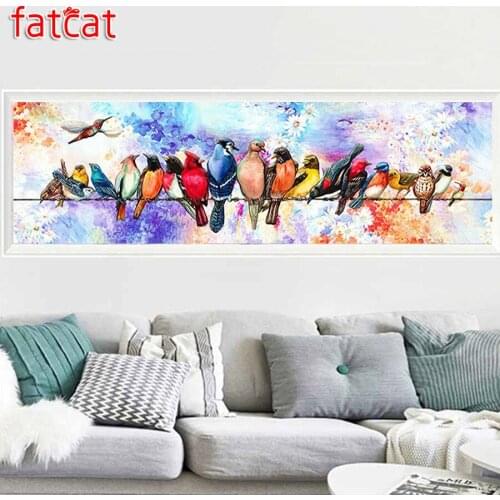 FATCAT Watercolor color bird party large 5D Diy Daimond Painting Full Square Round Drill Rhinestone Embroidery Animals AE1914
