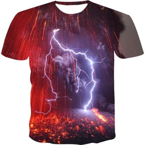 New Men T-shirt Personality Printed Tee Thunder Volcano Lightning Eruption 3D Printing T Shirt Photo Pattern Street Casual