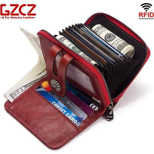 GZCZ 100% Genuine Mini Leather Wallet Small Wallets Woman Zipper Fashion Purse Money Bag For Coins Portfel Portefeuille Femme