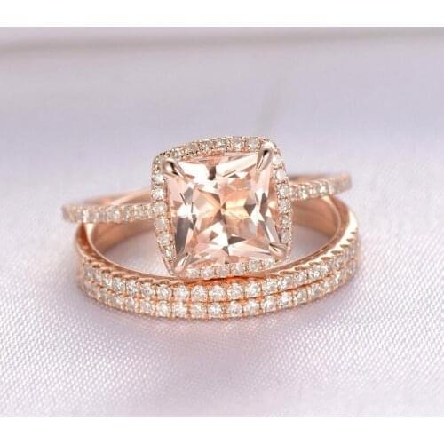 Brand New Luxury Jewelry 10KT Rose Gold Filled Princess Cut AAA Cubic Zirconia Party CZ Eternity Wedding Band Ring Set for Women