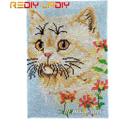 Latch Hook Rug Yellow Cat Plush Tapestry Kits Crochet Cushion Mat DIY Carpet Rug Needlepoint Thick Yarn Arts & Crafts 87*60cm60