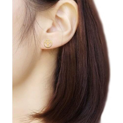 1 pair of peace sign earrings symbol geometric pattern stainless steel round ear stud earrings gift