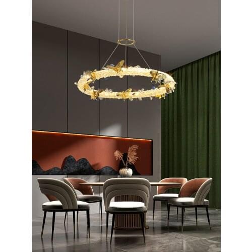2021 New Nordic Living Room Chandelier Ceiling Lights Luxury Crystal Wreath Butterfly Designer Bedroom Dining Room Pendant Lamp