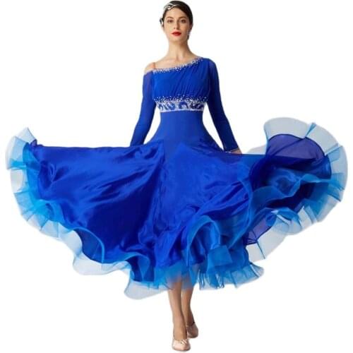 M-19335 Professional Women Ballroom Dance Training Dress Girls Performance Long Sleeve Ballroom Practice Dress For Sale