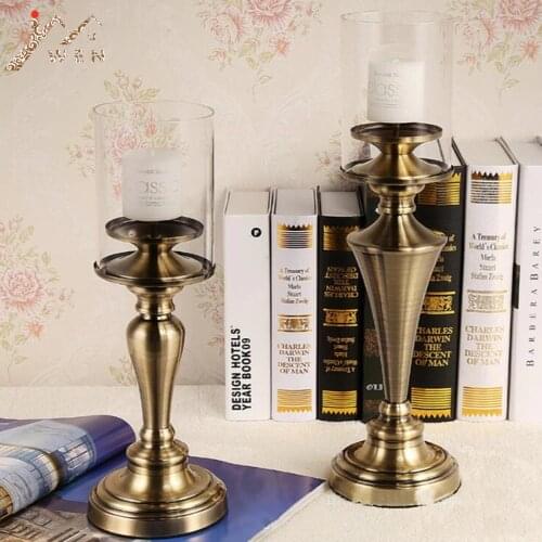 Metal Candle Holders European Antique Candelabra Fashion Glass Wedding Candle Stand Exquisite Candlestick Table Home Decor