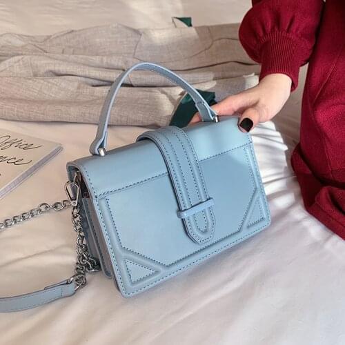 Fashion Small Cute Solid Color PU Leather Flap Bags for Women 2021 Simple Shoulder Crossbody Handbags Chain Cross Body Bag Sac