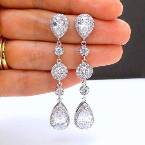Fashion Women Water Droplets Eardrop Classic Silver Color Zircon Drop Earrings Jewelry for Female Dangle Earring Party Gift