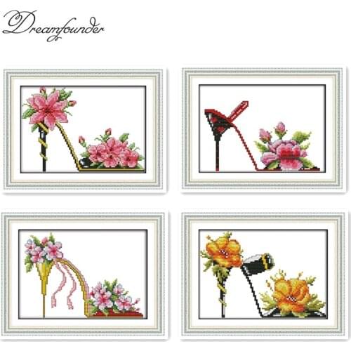 Fashion high heel cross stitch kit aida 14ct 11ct count printed canvas stitches embroidery DIY handmade needlework