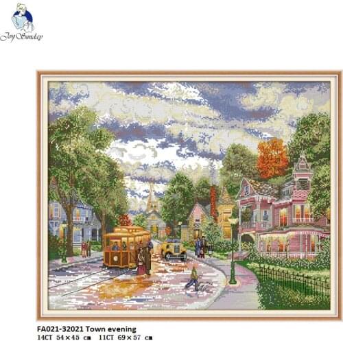 Joy Sunday Cross-stitch Kits,DIY Hand Cross Stitch,Set Embroidery Suit,Small Town Evening Enough Patterns Canvas for Embroidery
