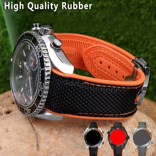 Nylon Rubber Watch Band Fit For O-mega Seamaster 300 Planet Ocean 600 Black Canvas Orange Silicone Strap 20mm 22mm