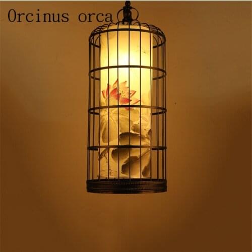 New Chinese iron bird cage chandelier Hotel tea house restaurant hand painted traditional Chinese painting classical Chandelier