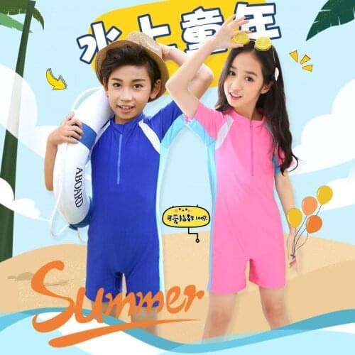 2021 New Childrens Swimsuit Boys and Girls One-piece Swimwear Solid Swimsuit Swimming Caps Sunblock Quick Dry Swimsuit
