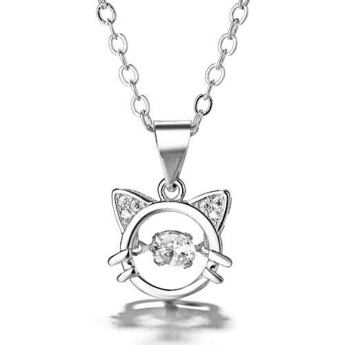 Cute Kitten Pendant Necklace Fashion Rhinestone Clavicle Chain Accessories Glamorous Womens Party Jewelry