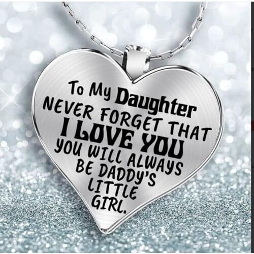 Heart Necklace To My Daguhter Metal Chain Necklace Epoxy Resin Love Heart Pendant Necklace for Women Girls Family Jewelry Gift