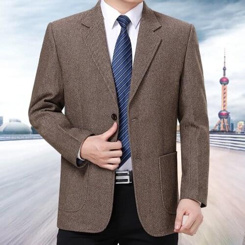 Middle-aged mens spring and autumn coat business casual mens blazers dad and elderly men Slim fit high-end wool suit jacket